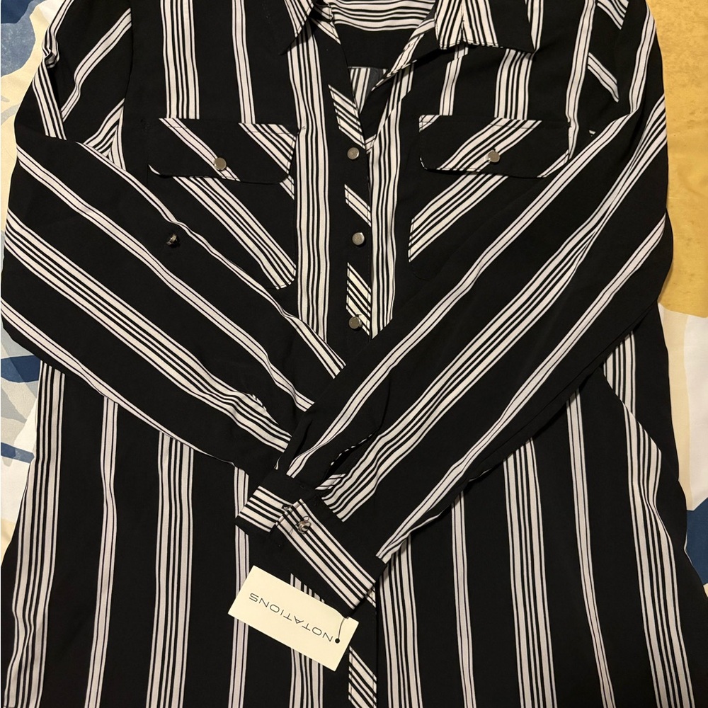 Notations Black and White Striped Blouse